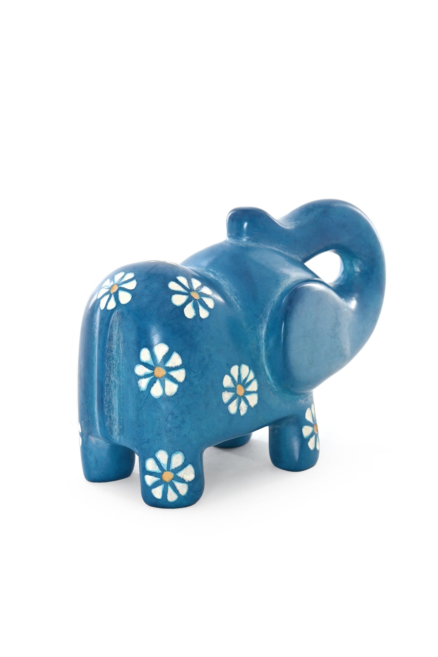 Blue Daisy Soapstone Elephant Sculpture