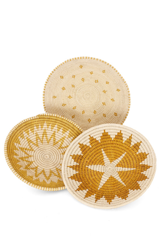 Caramel Tones Sisal Wall Basket Set of 3 - One of a Kind