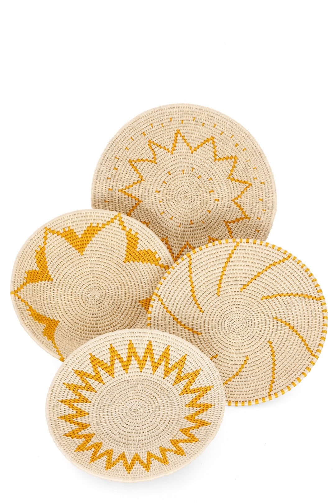 Sunny Yellow Sisal Wall Basket Set of 4 - One of a Kind