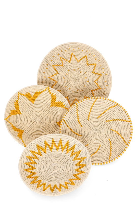 Sunny Yellow Sisal Wall Basket Set of 4 - One of a Kind