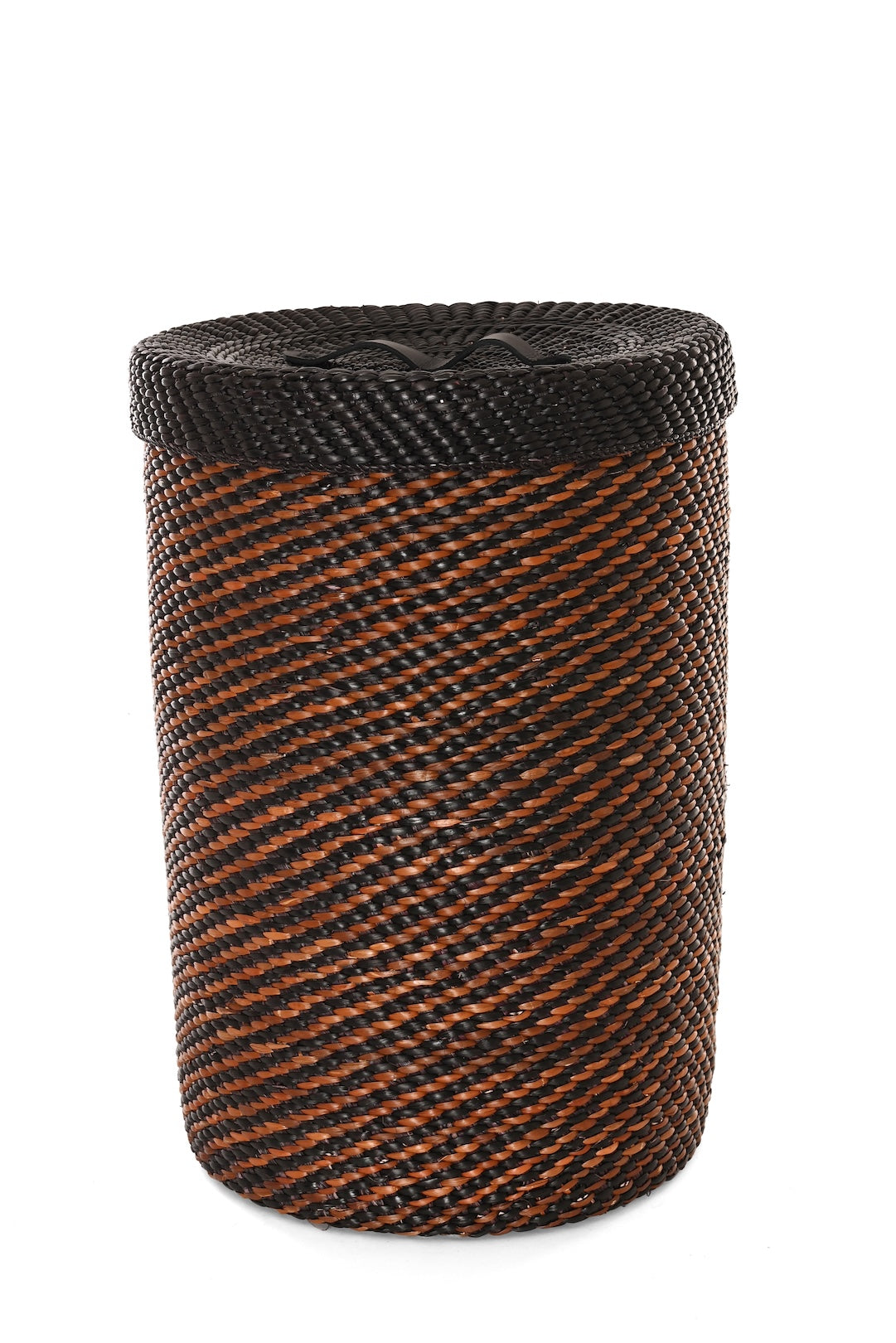 Small Black & Brown Milulu Reed Lidded Hamper - One of a Kind
