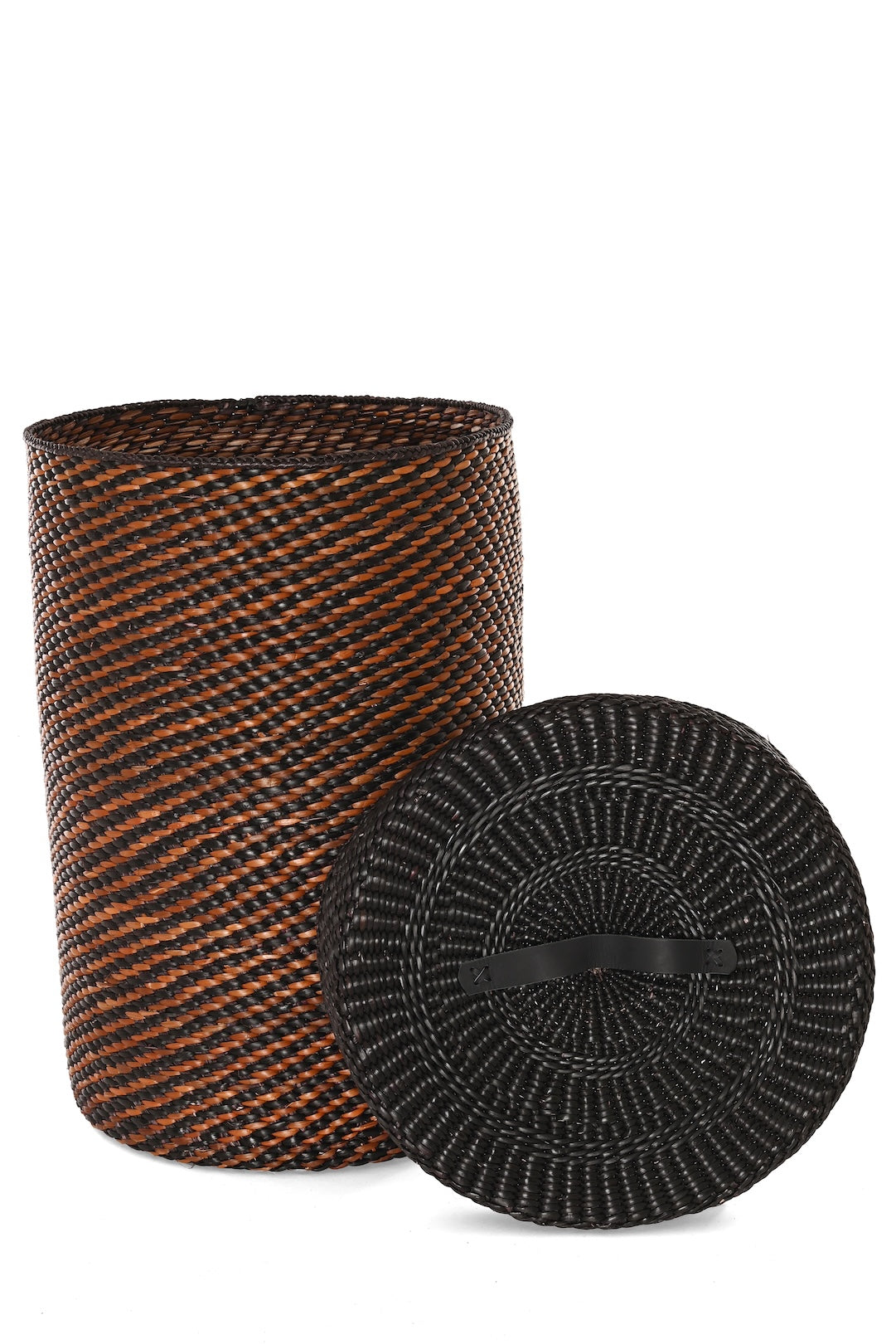 Small Black & Brown Milulu Reed Lidded Hamper - One of a Kind