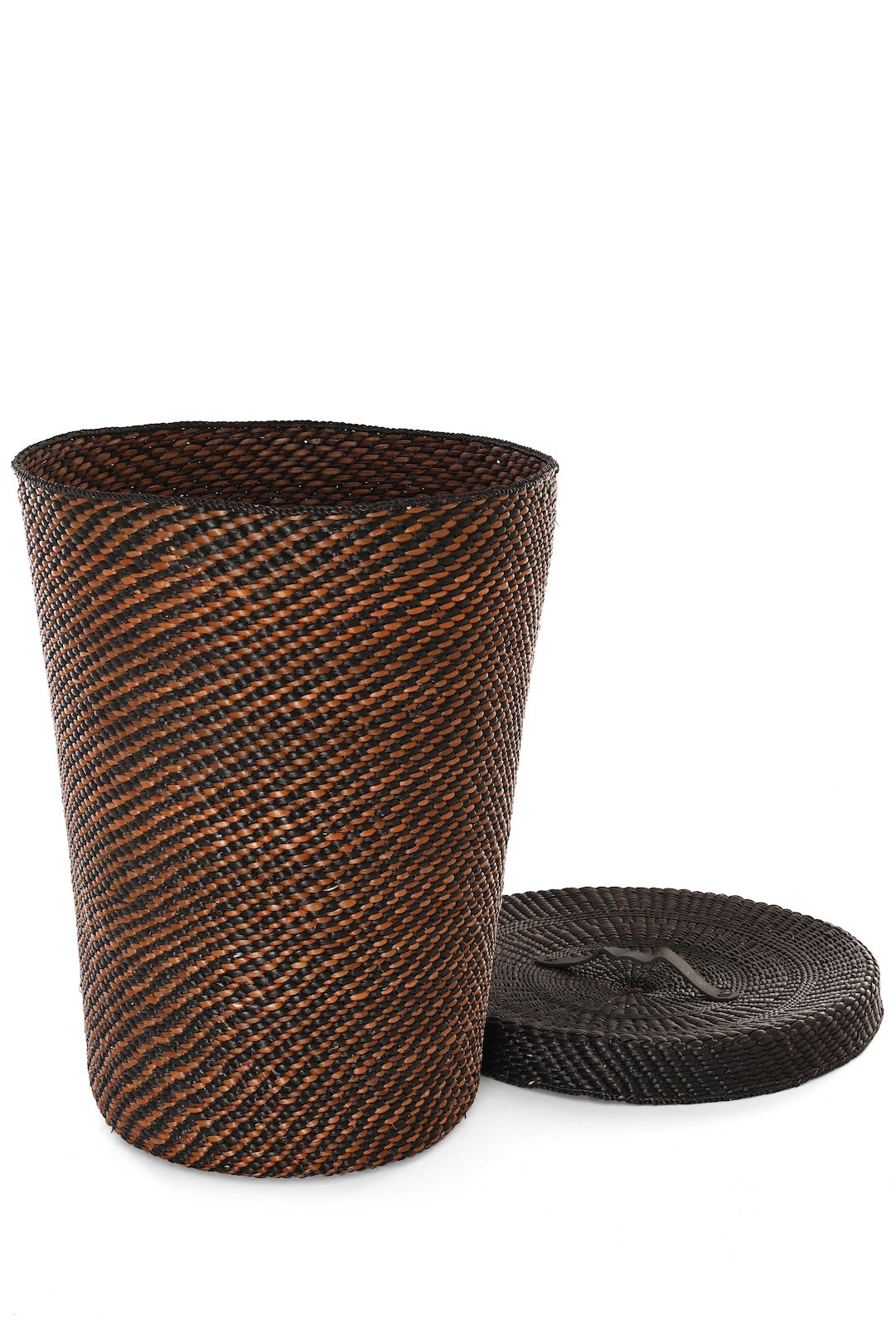 Large Black & Brown Milulu Reed Lidded Hamper - One of a Kind