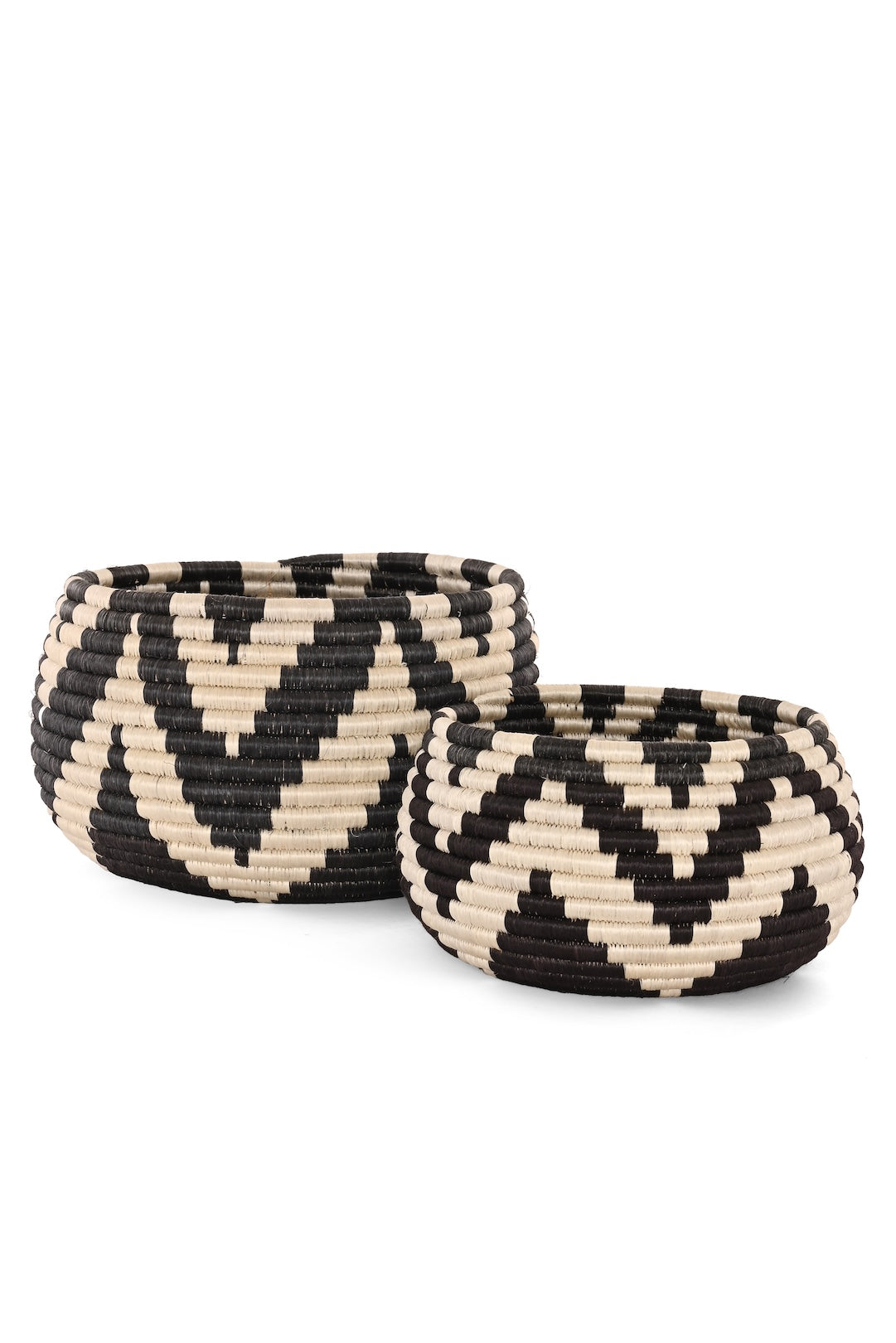 Rwandan Black and White ZigZag Basket Set