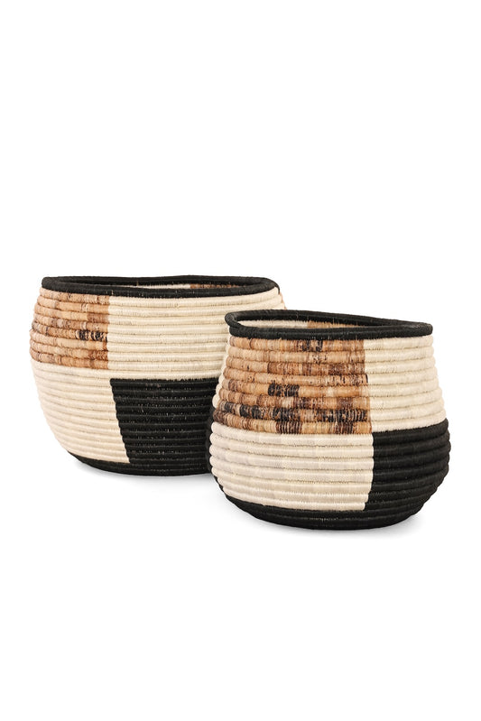 Rwandan Neutral Color Block Basket Set