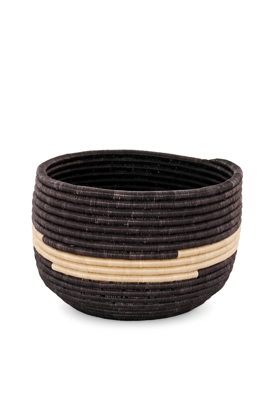 Rwandan Black and Cream Stripe Basket