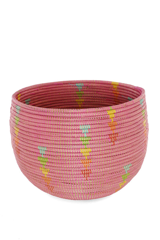 Pink Floor Basket with Rainbow Triangles - One of a Kind