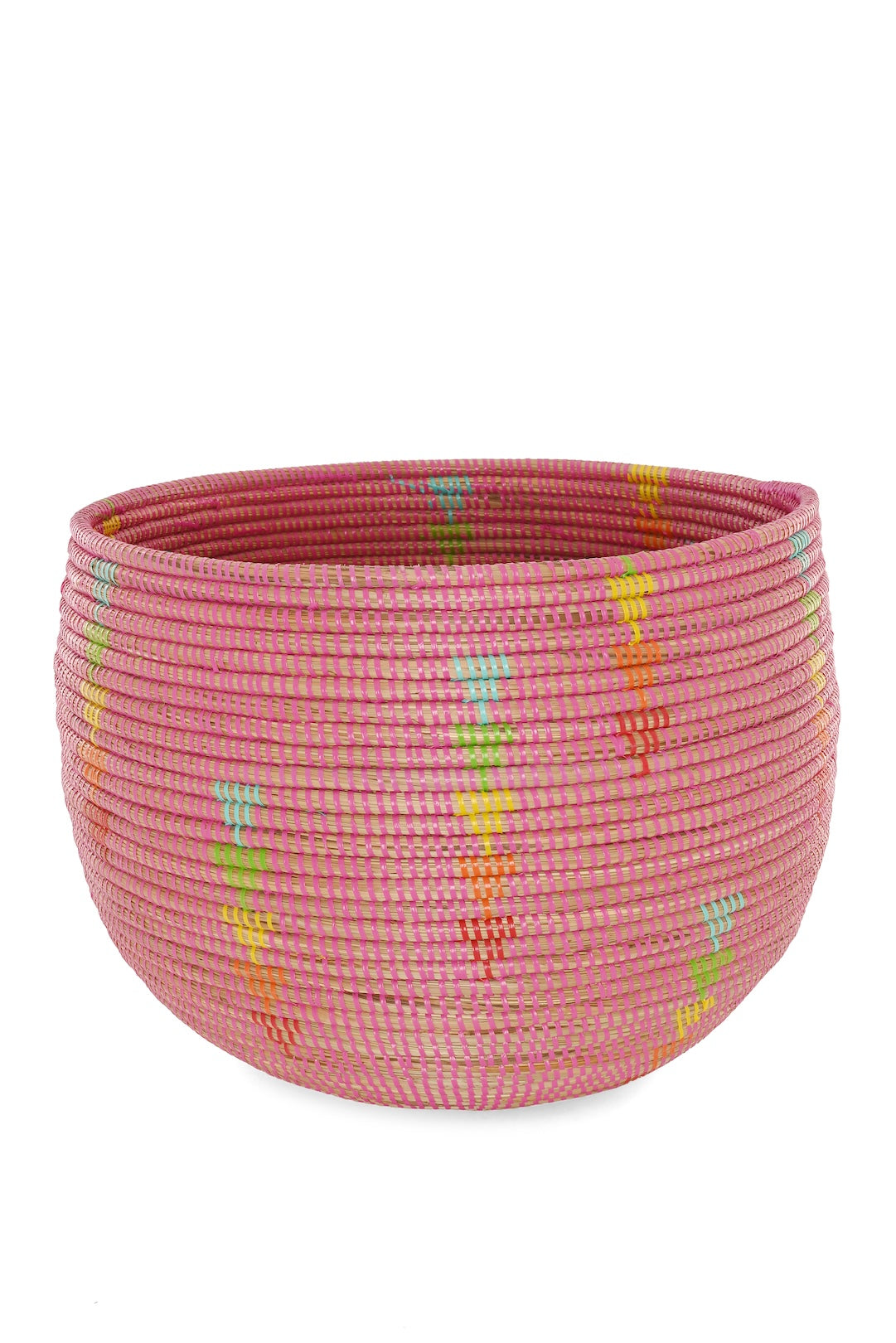 Pink Floor Basket with Rainbow Triangles - One of a Kind