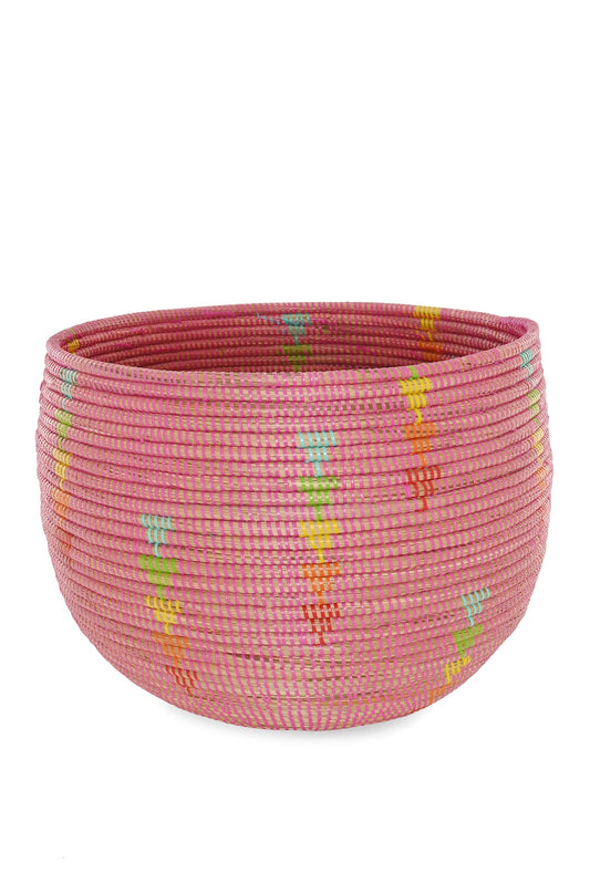 Pink Floor Basket with Rainbow Triangles - One of a Kind