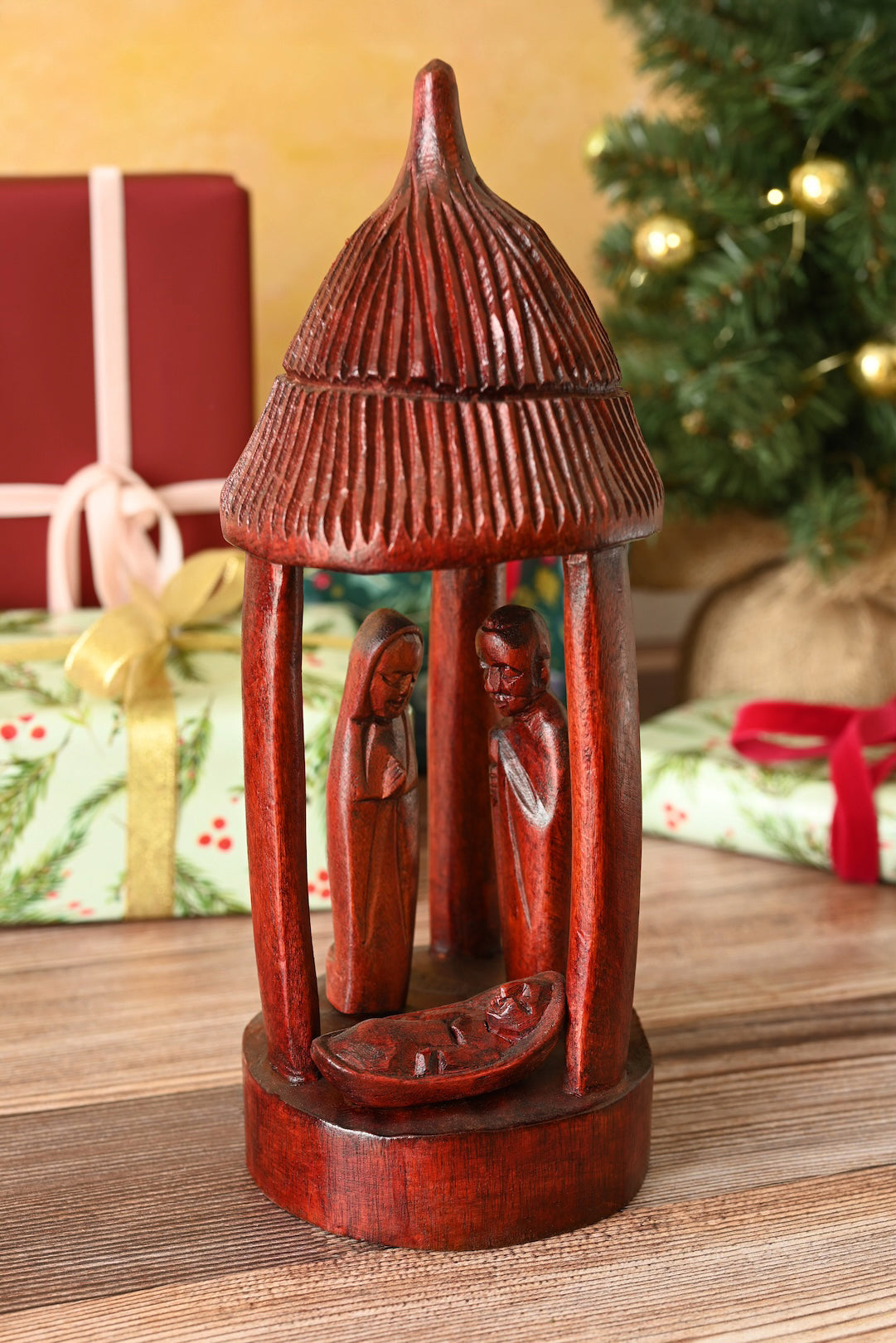 Rwandan Gazebo Wooden Nativity Scene