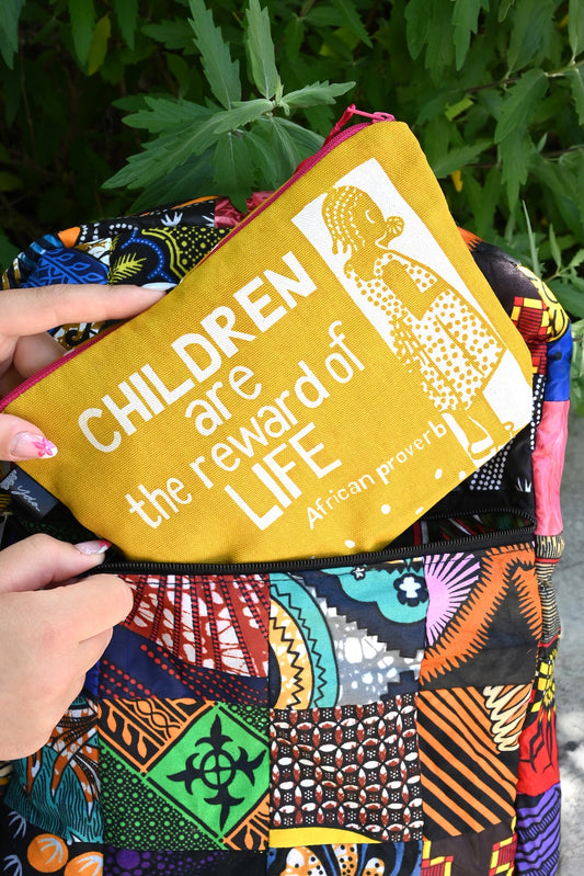 "Children are the Reward" African Proverb Pencil Pouch in Yellow or Pink