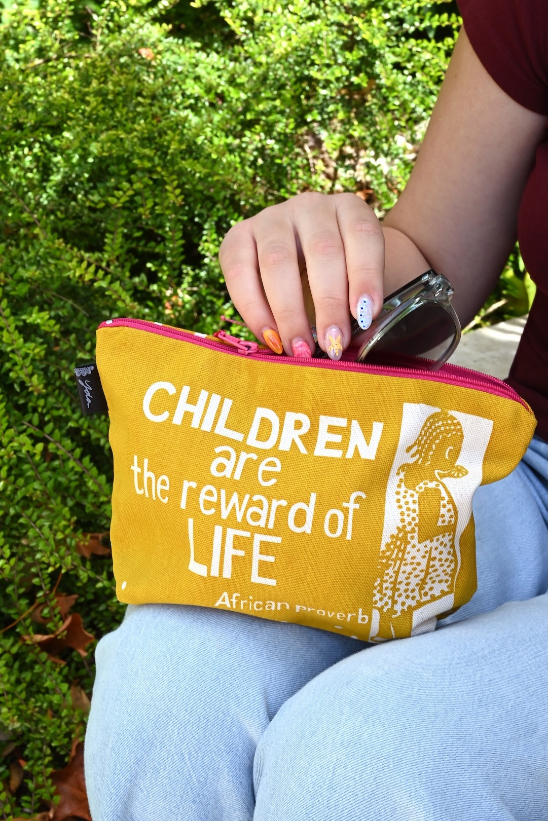 "Children are the Reward" African Proverb Pencil Pouch in Yellow or Pink