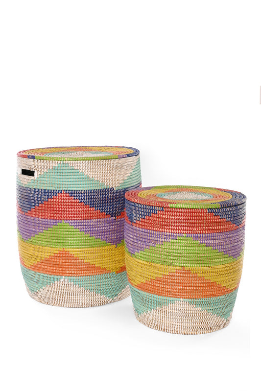 Set of 2 Rainbow Mountains Flat Lidded Hampers