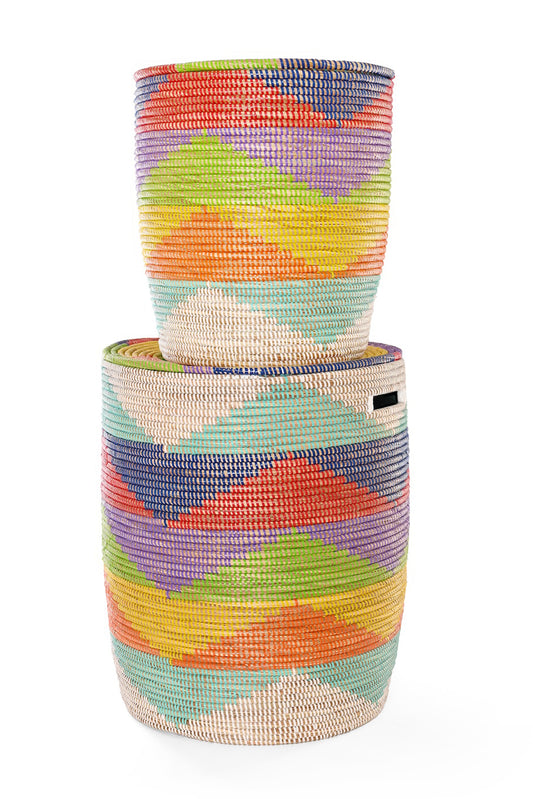 Set of 2 Rainbow Mountains Flat Lidded Hampers