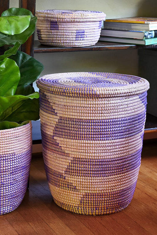 Lavender & Purple Herringbone Flat Lid Hamper Basket