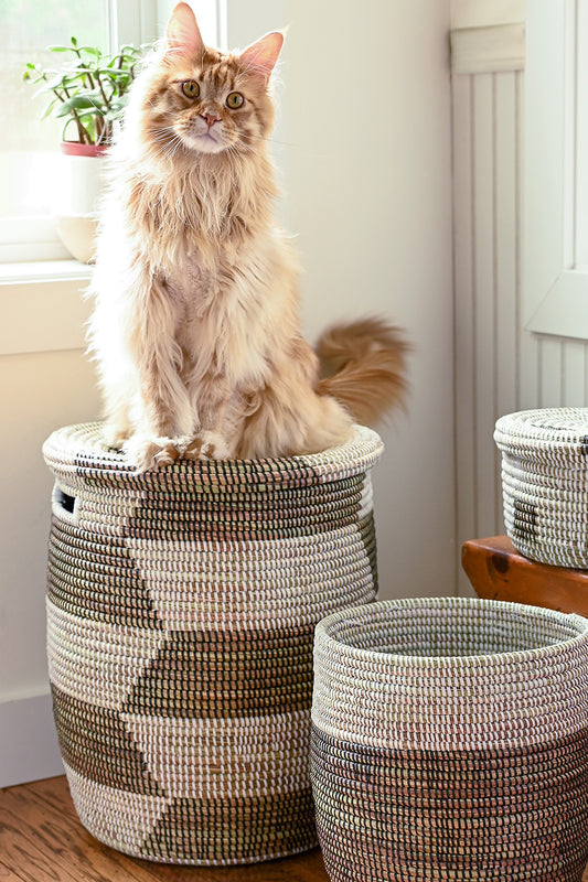 Black & White Herringbone Flat Lid Hamper Basket