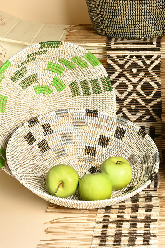 White Tabletop Basket with Black and Silver Squares
