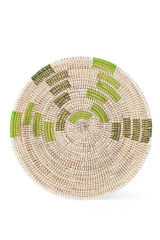 White Tabletop Basket with Dark Green and Light Green Squares