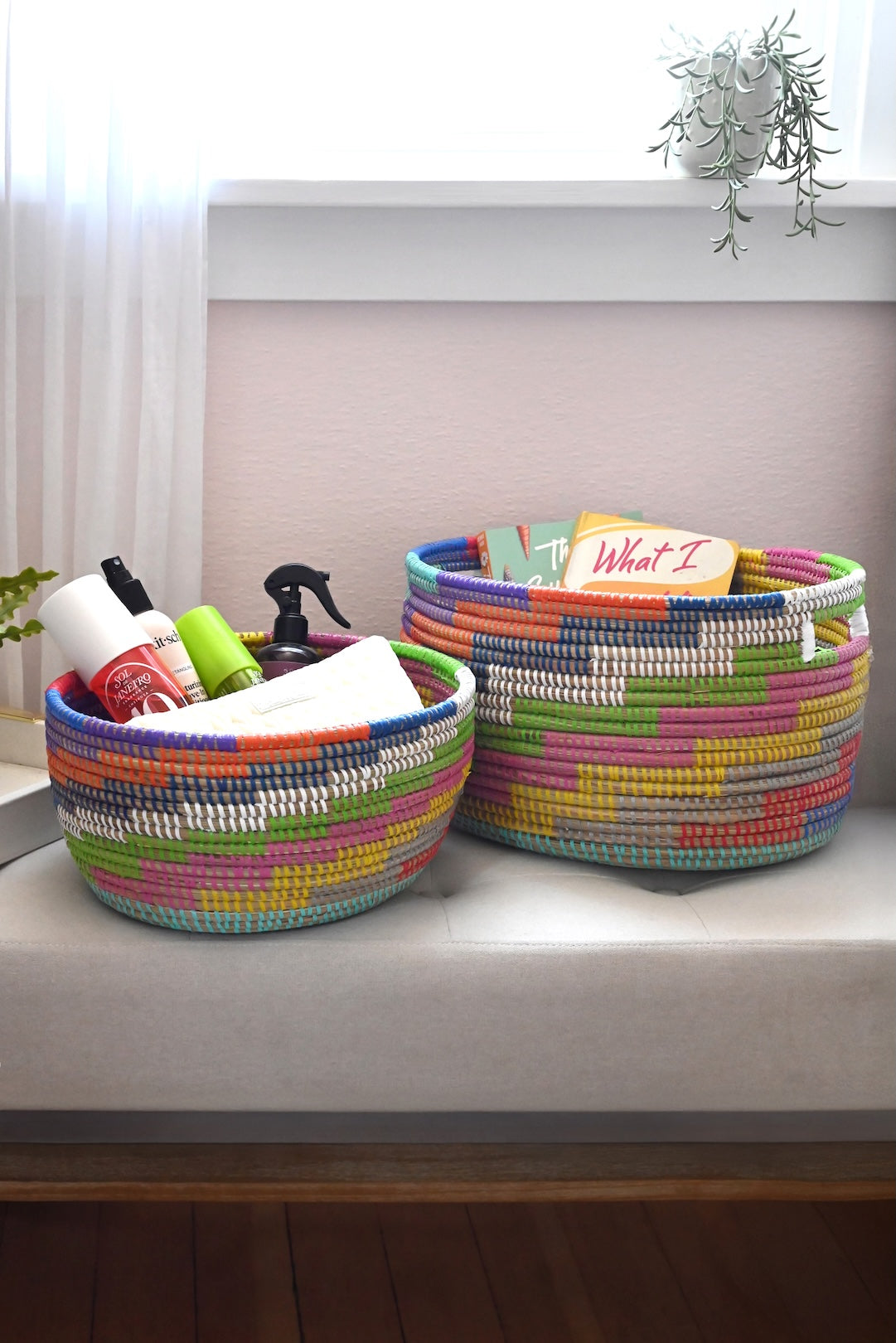 Set of Two Colorful Stairwell Nesting Baskets