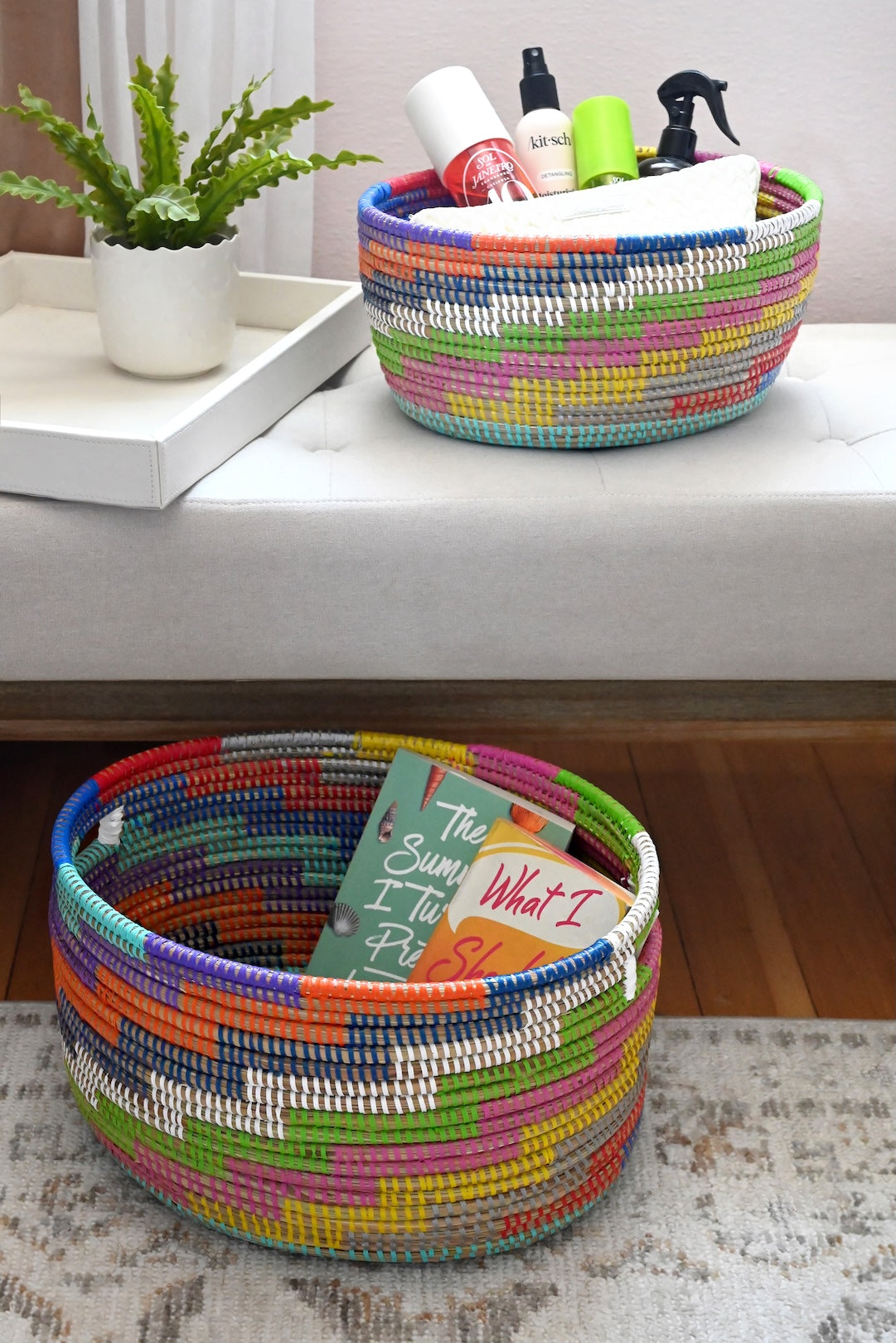 Set of Two Colorful Stairwell Nesting Baskets