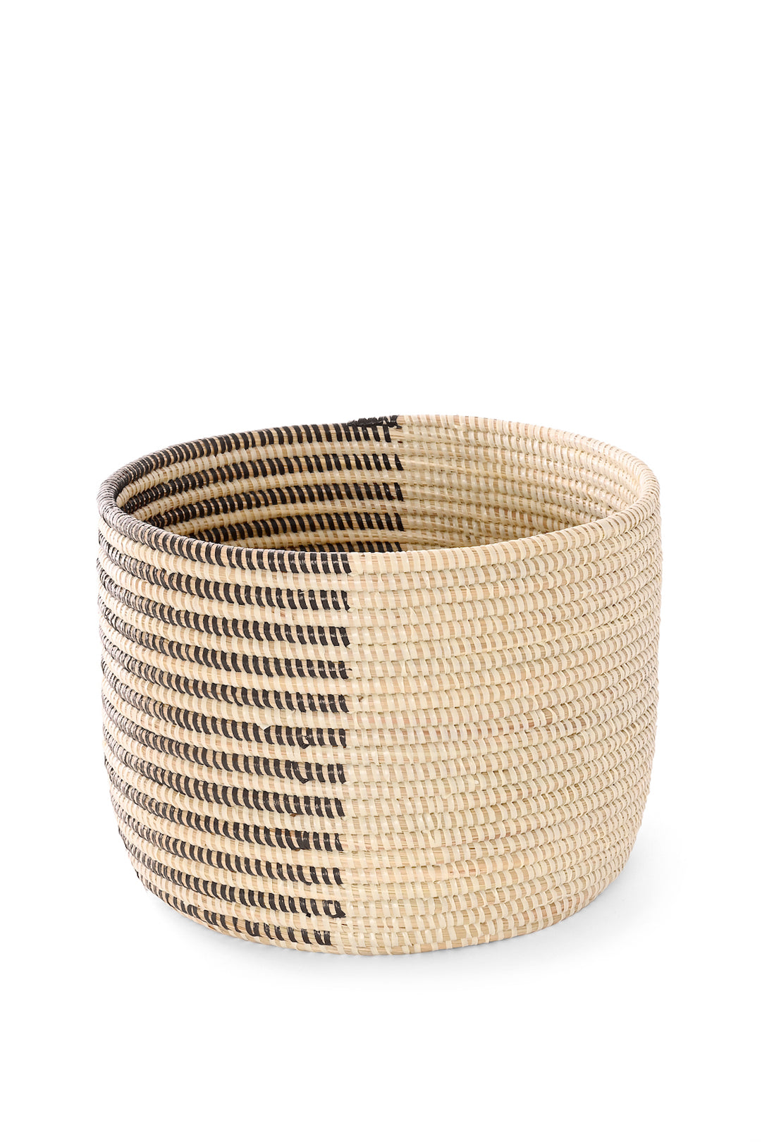 Black & Cream Offset Stripe Small Round Storage Basket