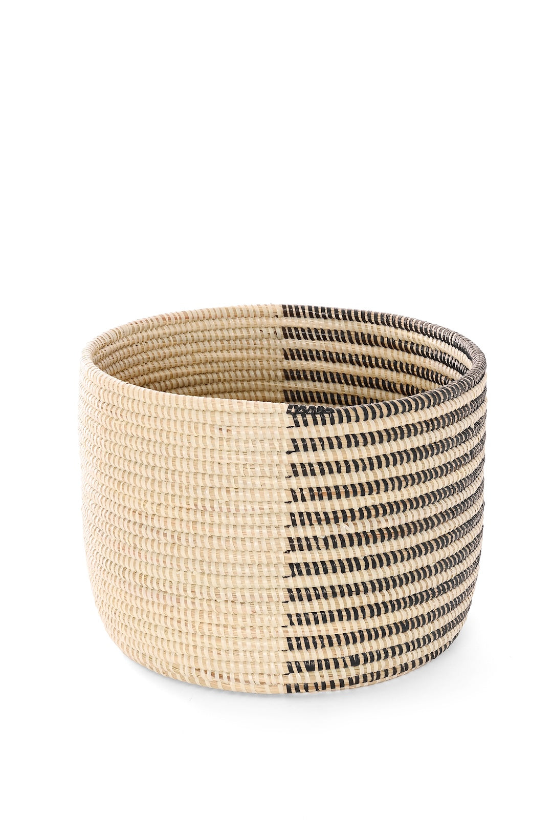Black & Cream Offset Stripe Small Round Storage Basket