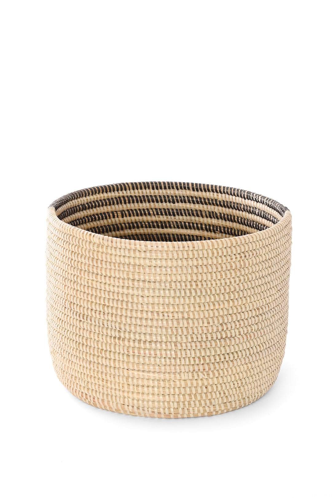 Black & Cream Offset Stripe Small Round Storage Basket