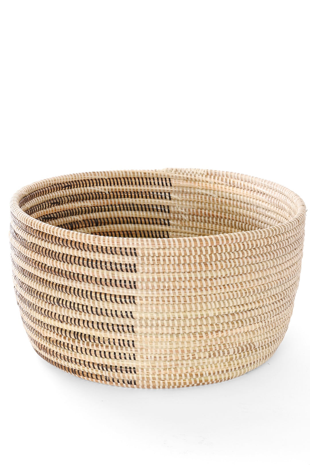 Black & Cream Offset Stripe Medium Round Storage Basket