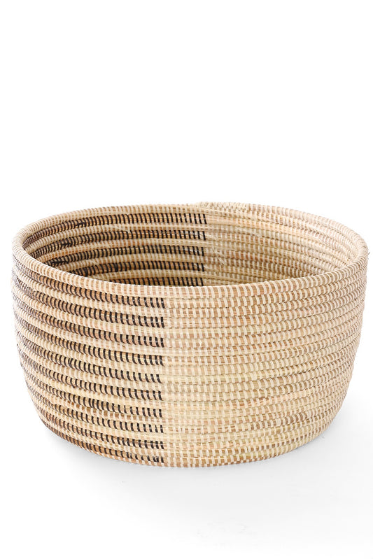 Black & Cream Offset Stripe Medium Round Storage Basket