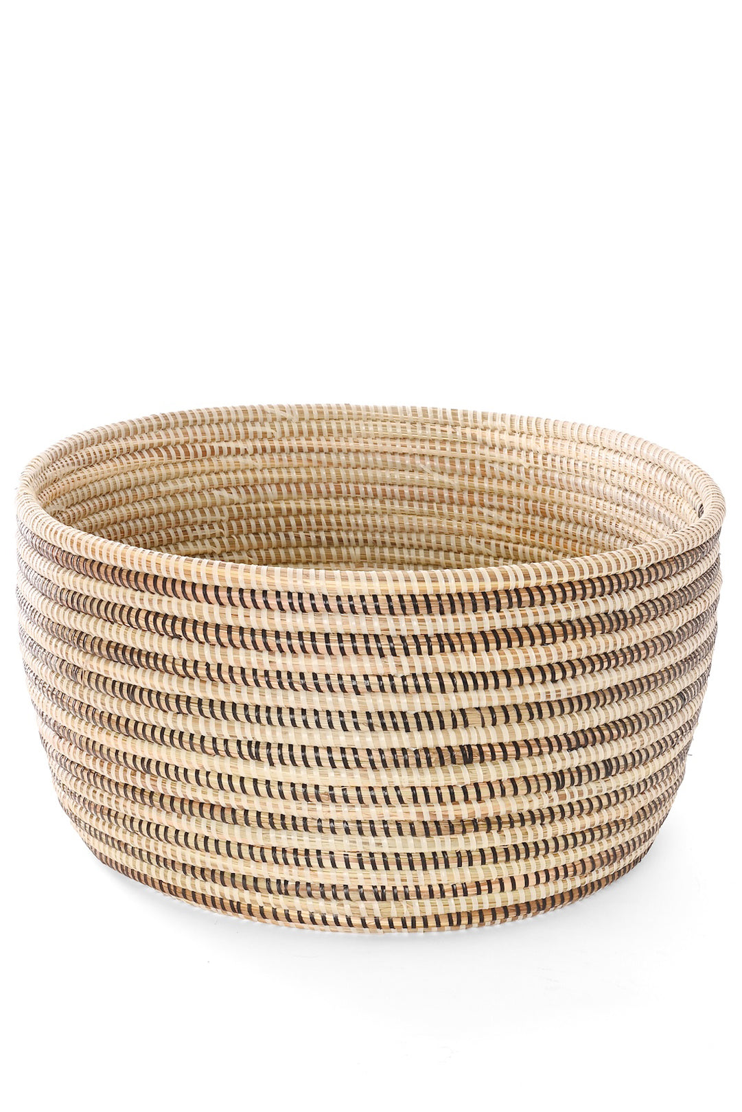 Black & Cream Offset Stripe Medium Round Storage Basket