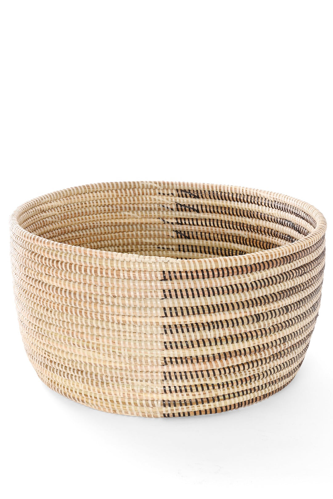 Black & Cream Offset Stripe Medium Round Storage Basket