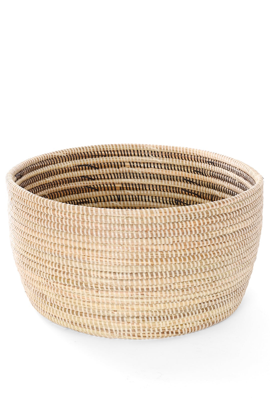 Black & Cream Offset Stripe Medium Round Storage Basket