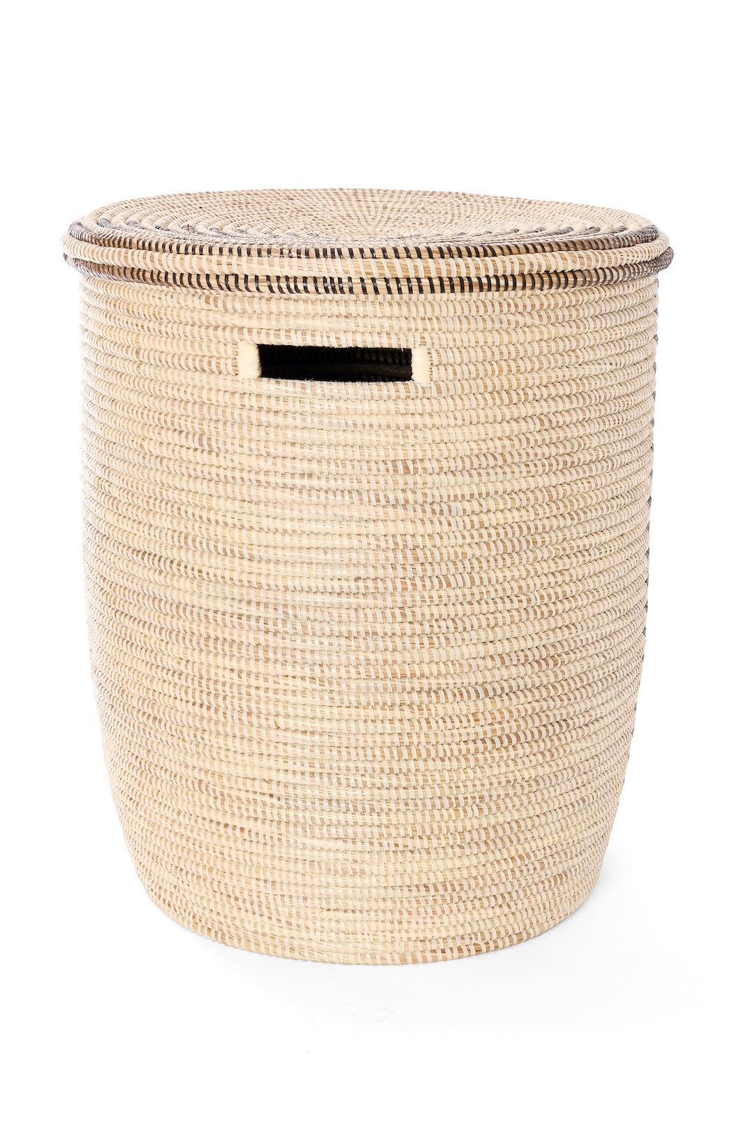 Black & Cream Offset Stripe Lidded Hamper Basket