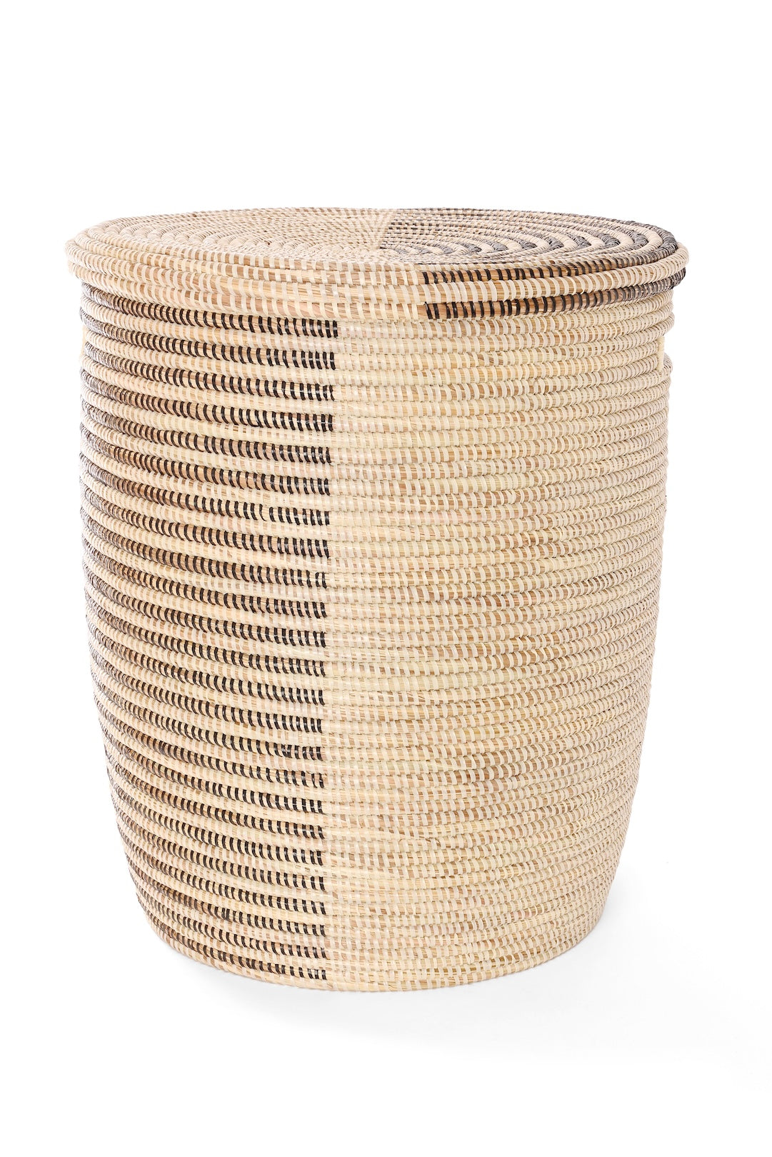 Black & Cream Offset Stripe Lidded Hamper Basket
