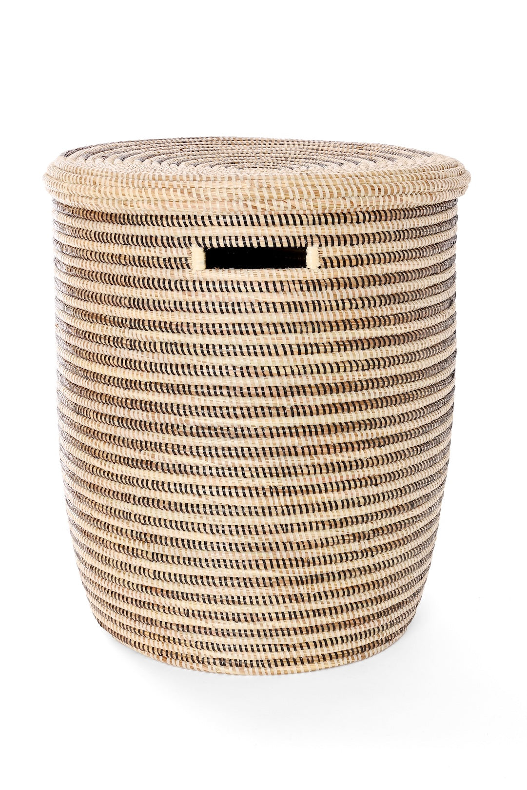 Black & Cream Offset Stripe Lidded Hamper Basket