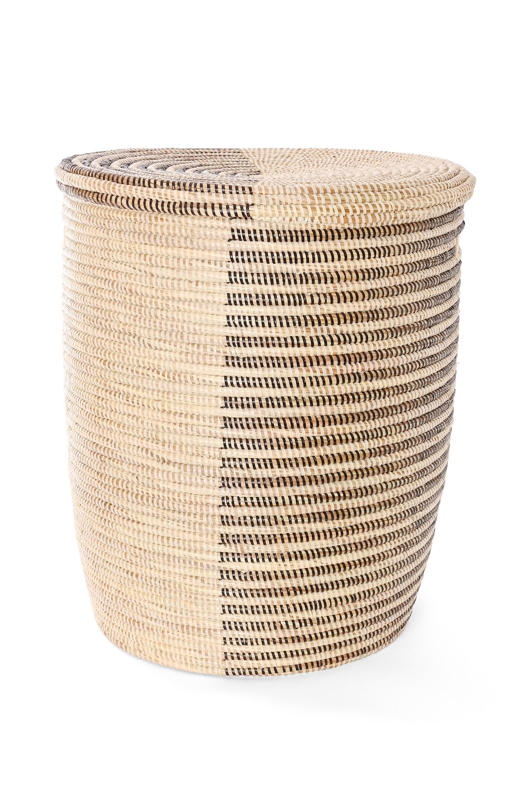 Black & Cream Offset Stripe Lidded Hamper Basket