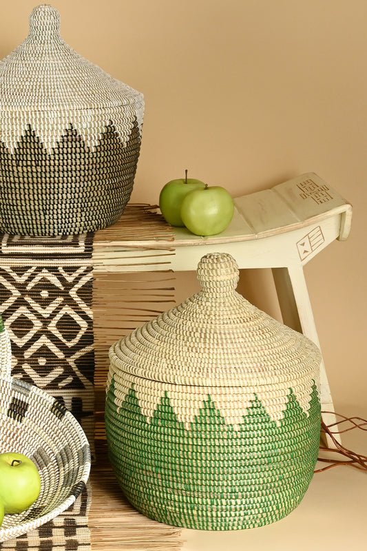 Peaks & Valleys Warming Basket in Green & Cream