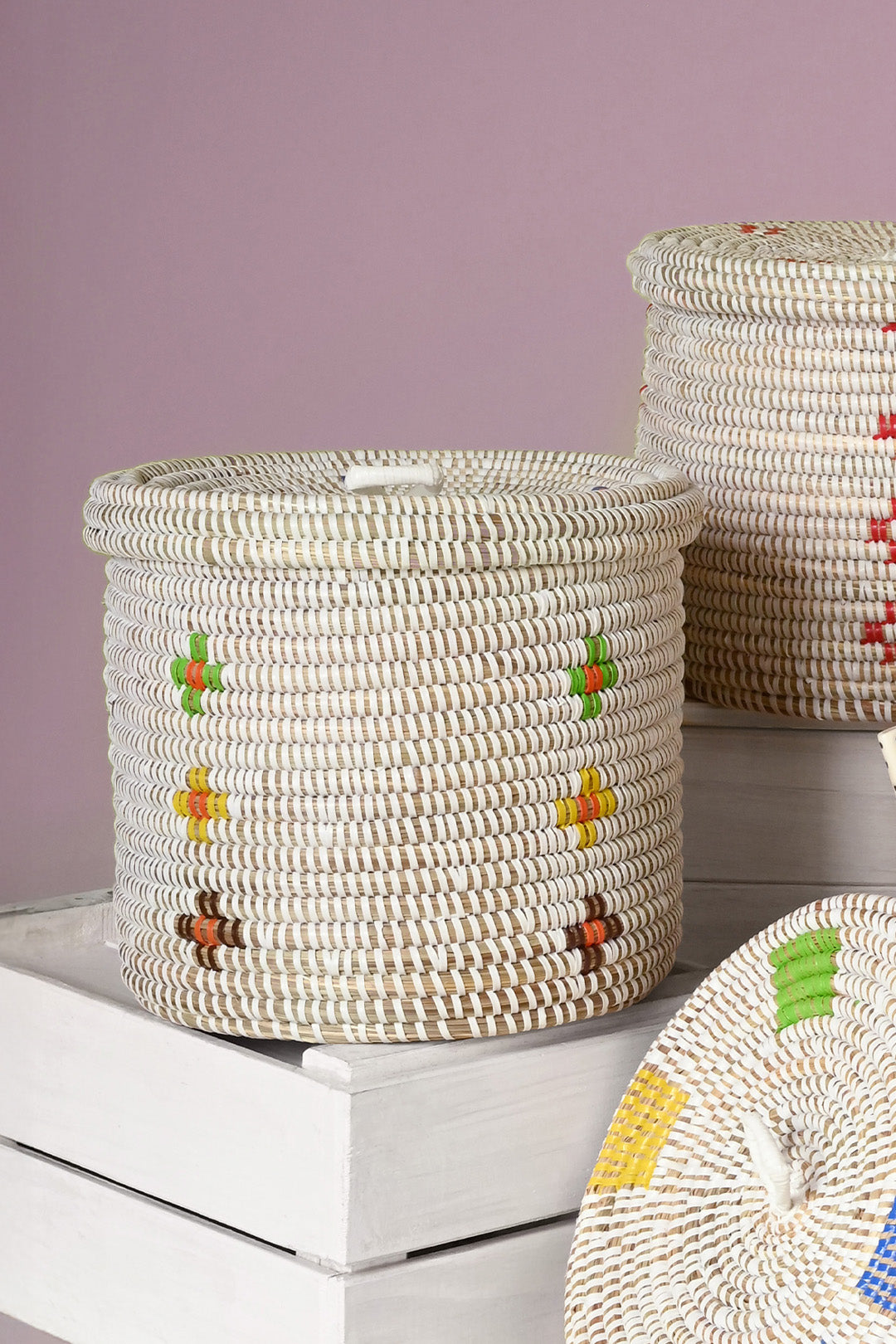 Colorful Blossom Lidded Storage Basket