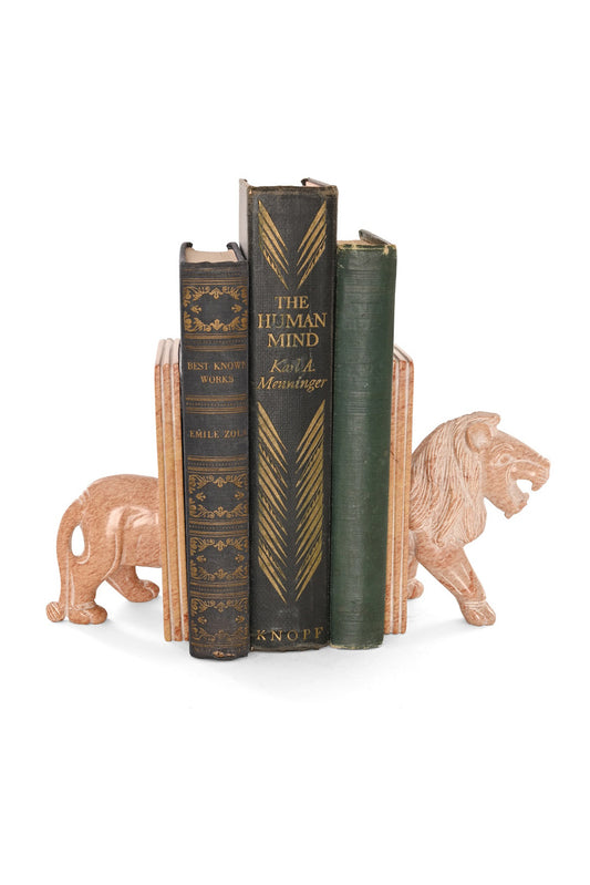 One of a Kind Natural Soapstone Lion Bookends