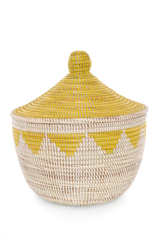 Yellow and White Warming Basket with Triangle Border - One of a Kind