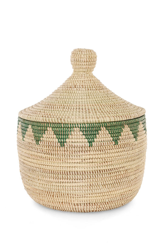 Green and Cream Warming Basket with Triangle Border - One of a Kind