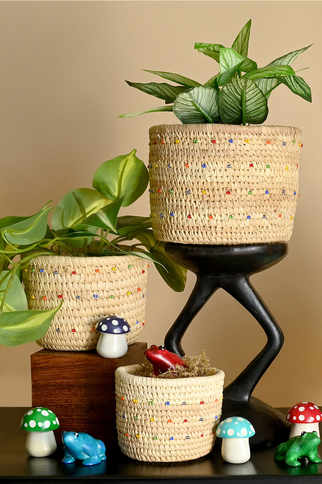 Samburu Camel Milking Baskets with Rainbow Beaded Dots