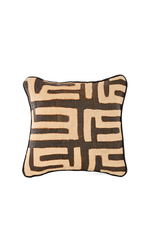 16" One of a Kind Brown & Cream Maze Raffia Pillow