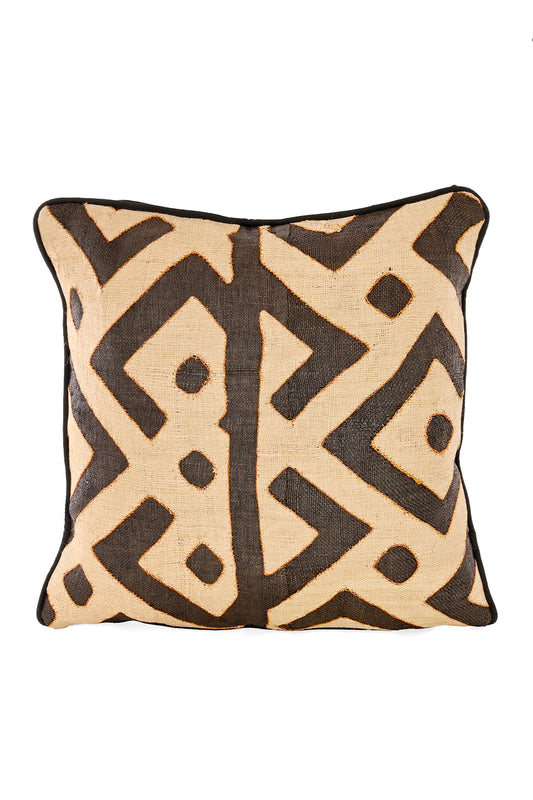 18" One of a Kind Brown & Cream Maze Raffia Pillow