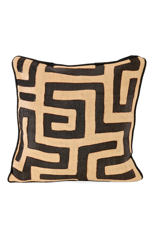 18" One of a Kind Brown & Cream Maze Raffia Pillow
