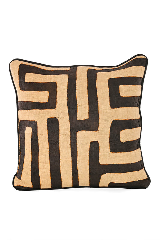 18" One of a Kind Brown & Cream Maze Raffia Pillow