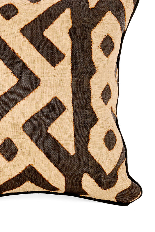 18" One of a Kind Brown & Cream Maze Raffia Pillow