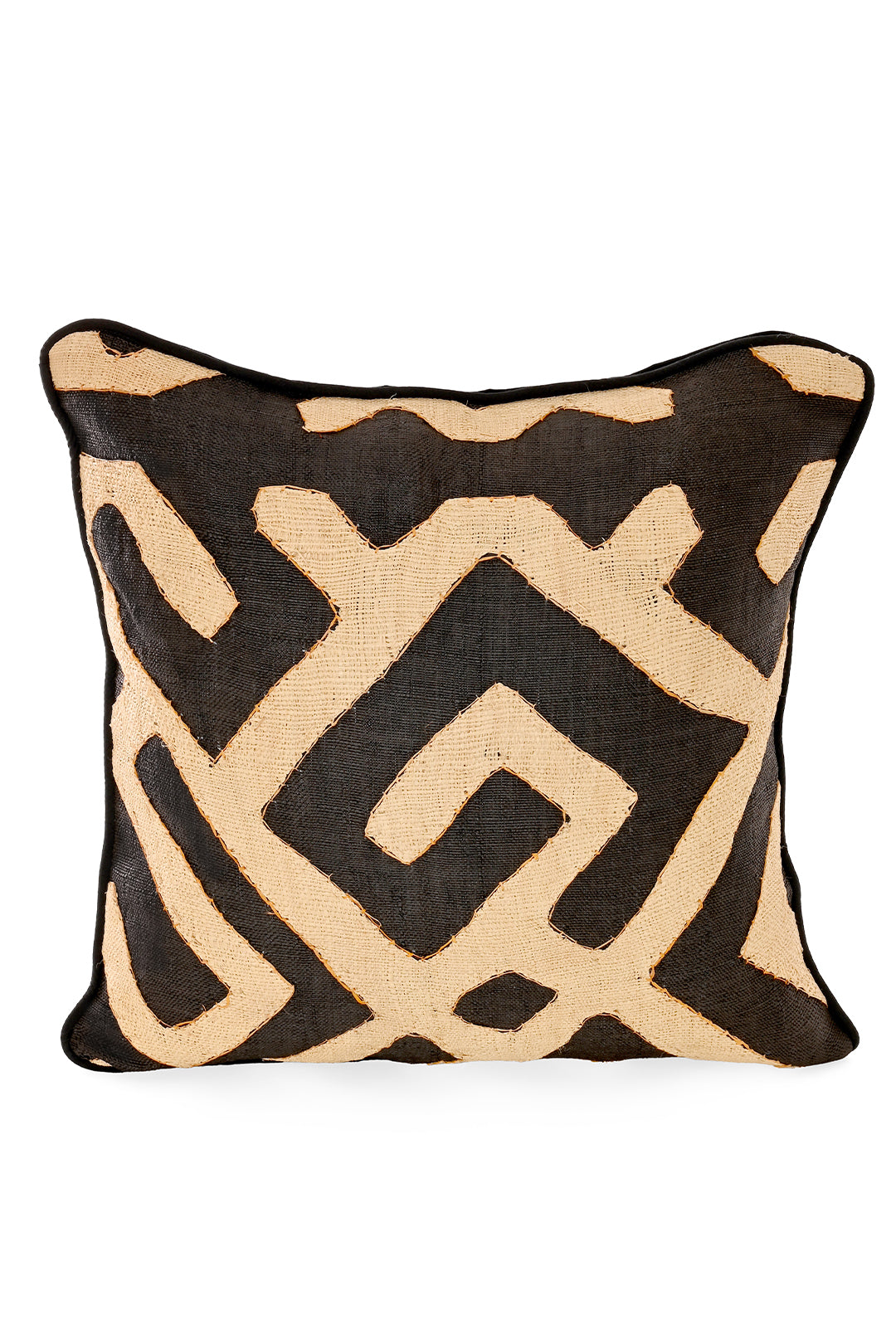 18" One of a Kind Brown & Cream Maze Raffia Pillow