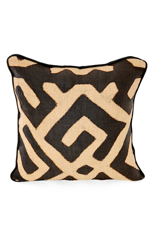 18" One of a Kind Brown & Cream Maze Raffia Pillow