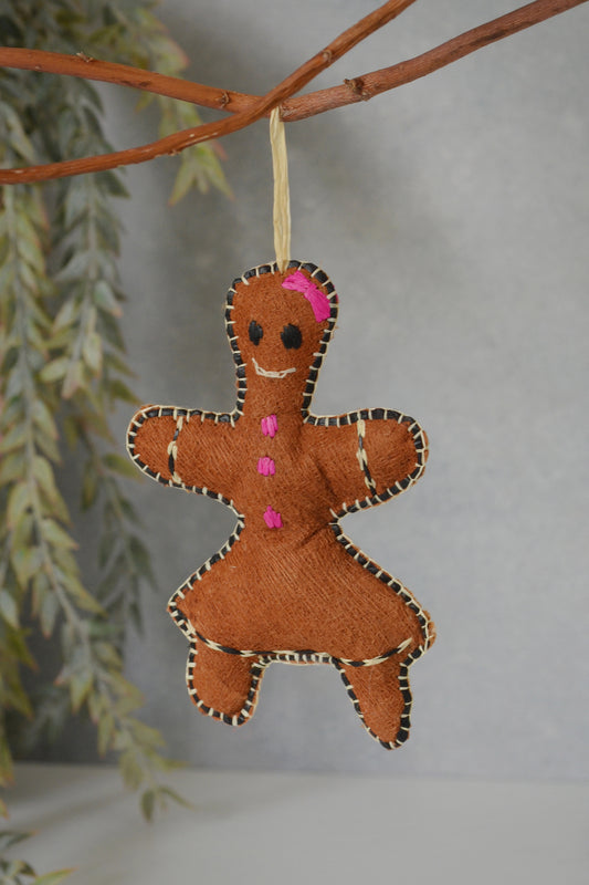 Ugandan Bark Cloth Gingerbread Gal Ornament